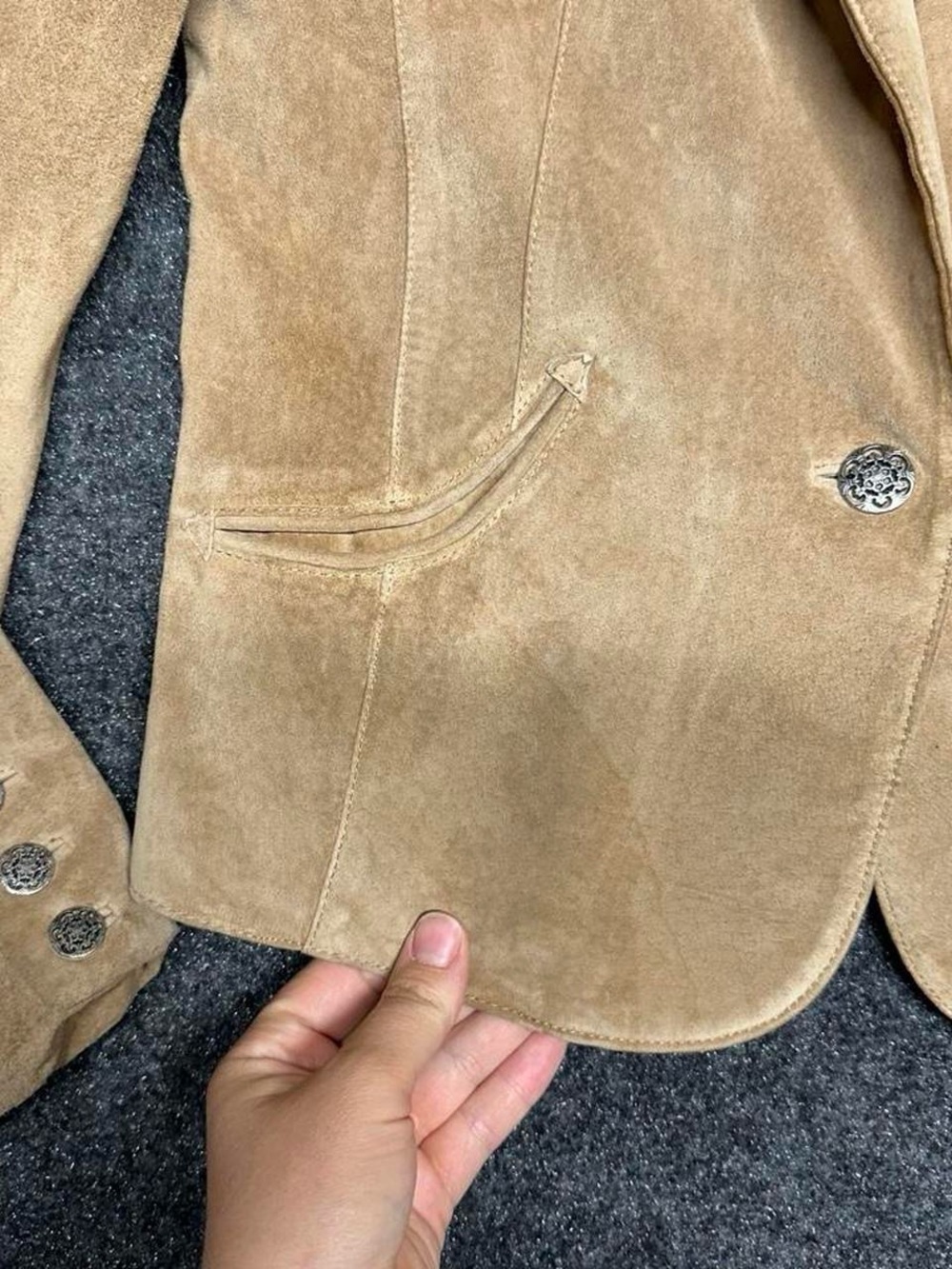 Tan Leather Suede Blazer Jacket Western Cowgirl Americana Old Money Tailored - Picture 4 of 10